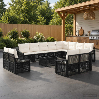 Set Divano da Giardino 13 pcs Nero polyrattan | homemem39