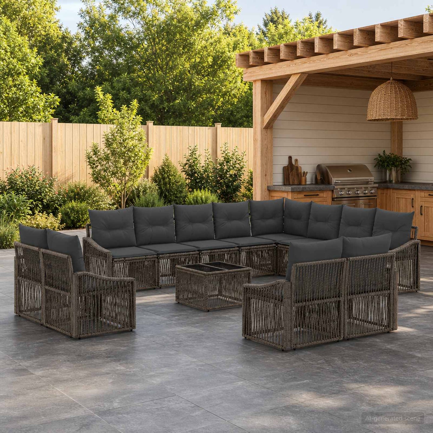 Set Divano da Giardino 13 pcs Grigio polyrattan | homemem39