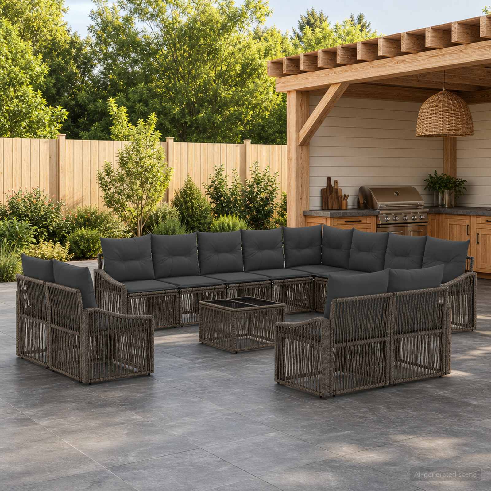 Set Divano da Giardino 13 pcs Grigio polyrattan | homemem39