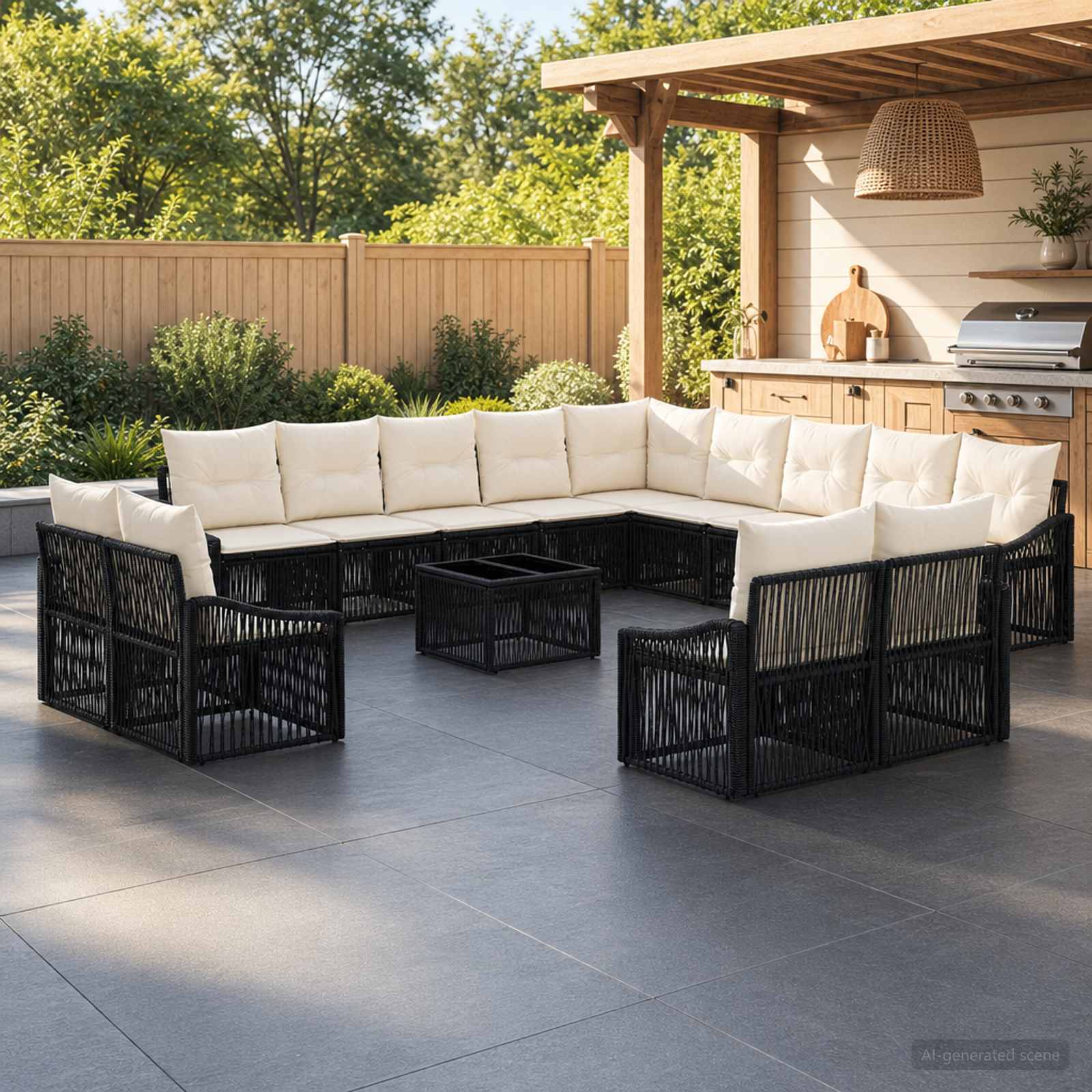 Set Divano da Giardino 14 pcs Nero polyrattan | homemem39
