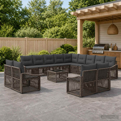 Set Divano da Giardino 14 pcs Grigio polyrattan | homemem39