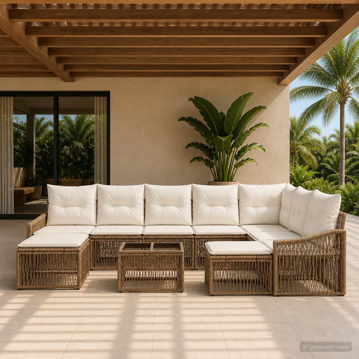 Set Divano da Giardino 10 pcs Beige polyrattan | homemem39