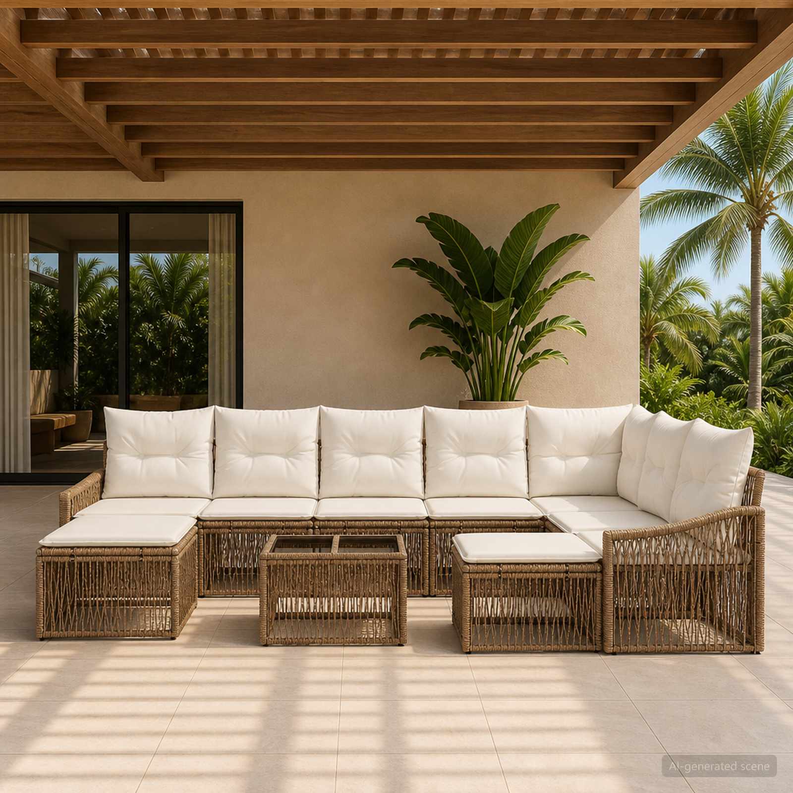 Set Divano da Giardino 10 pcs Beige polyrattan | homemem39