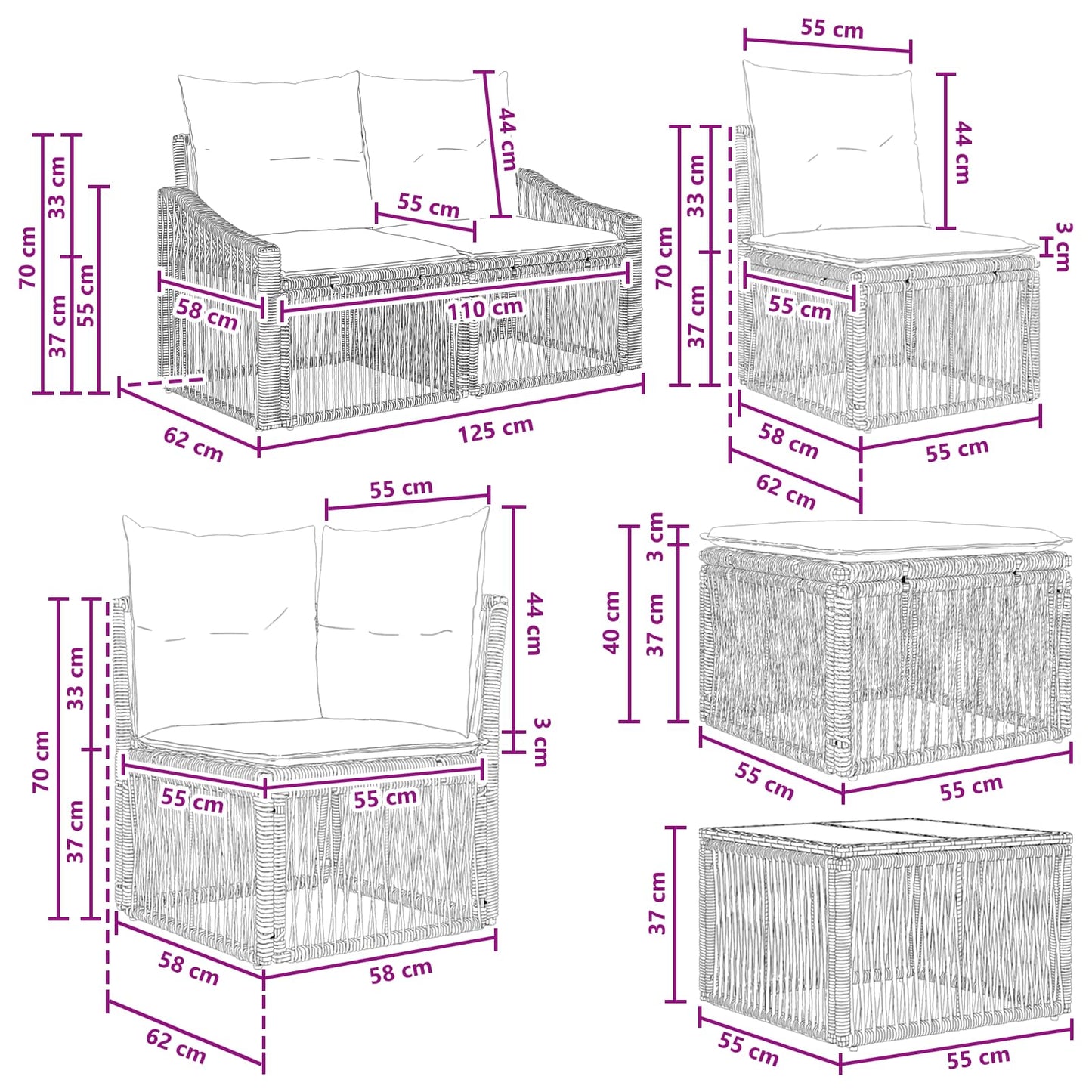 Set Divano da Giardino 12 pcs Nero polyrattan | homemem39