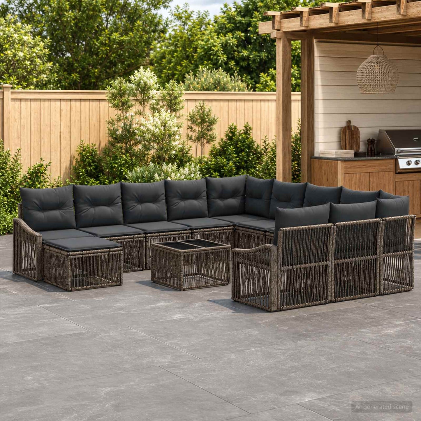 Set Divano da Giardino 13 pcs Grigio polyrattan | homemem39