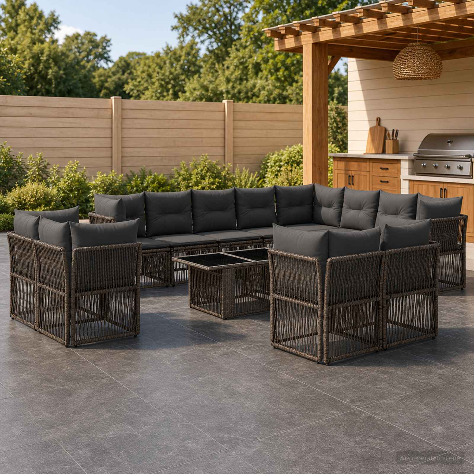 Set Divano da Giardino 13 pcs Grigio polyrattan | homemem39