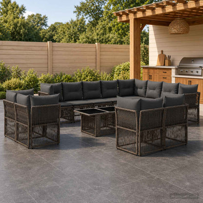 Set Divano da Giardino 13 pcs Grigio polyrattan | homemem39