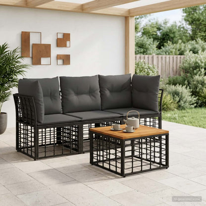 Set di divani da esterno 4 pcs Nero e Grigio scuro Poliestere | homemem39