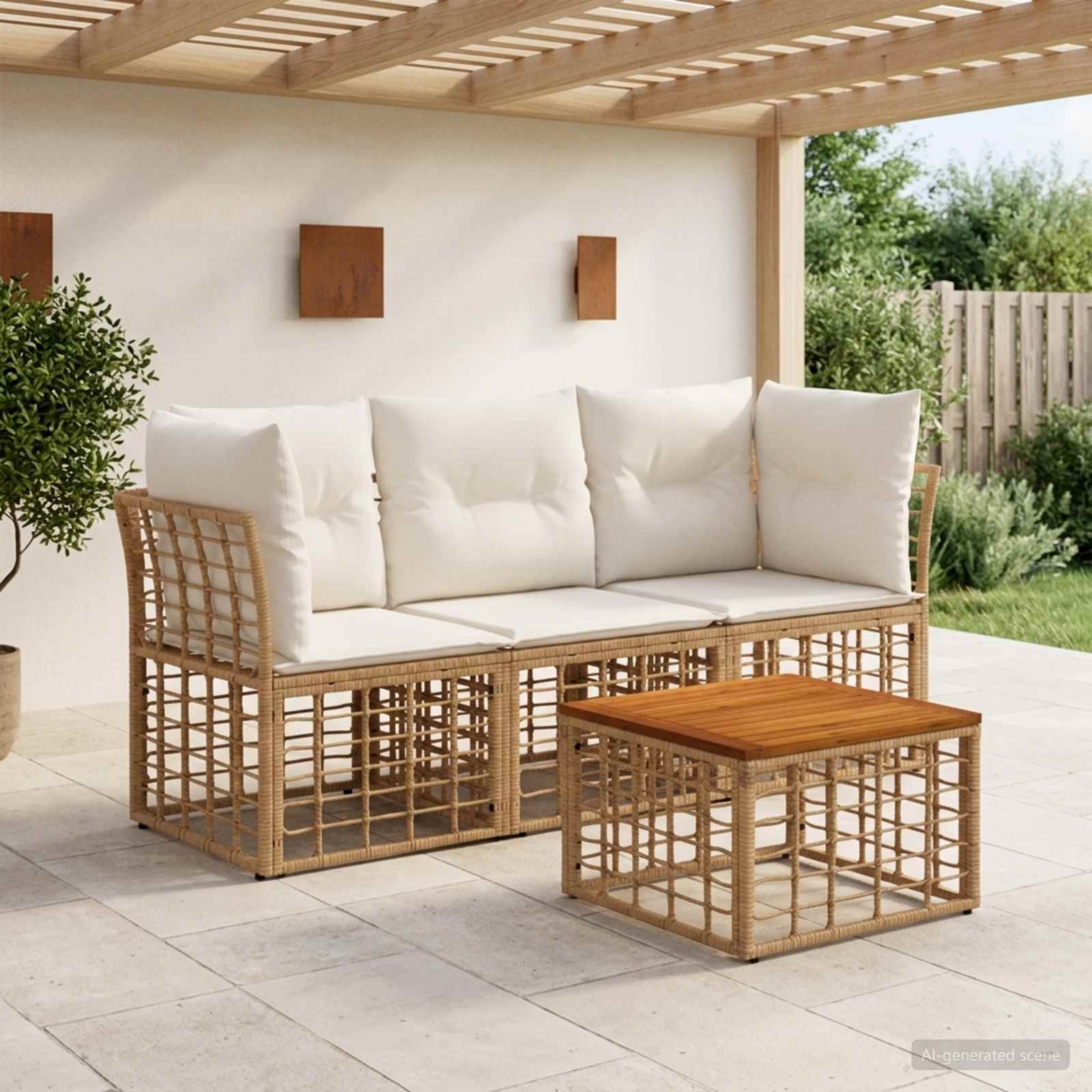 Set di divani da esterno 4 pcs Naturale e Bianco Crema | homemem39