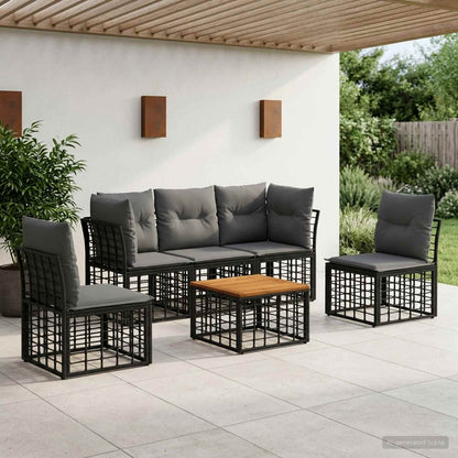 Set di divani da esterno 6 pcs Nero e Grigio scuro Poliestere | homemem39