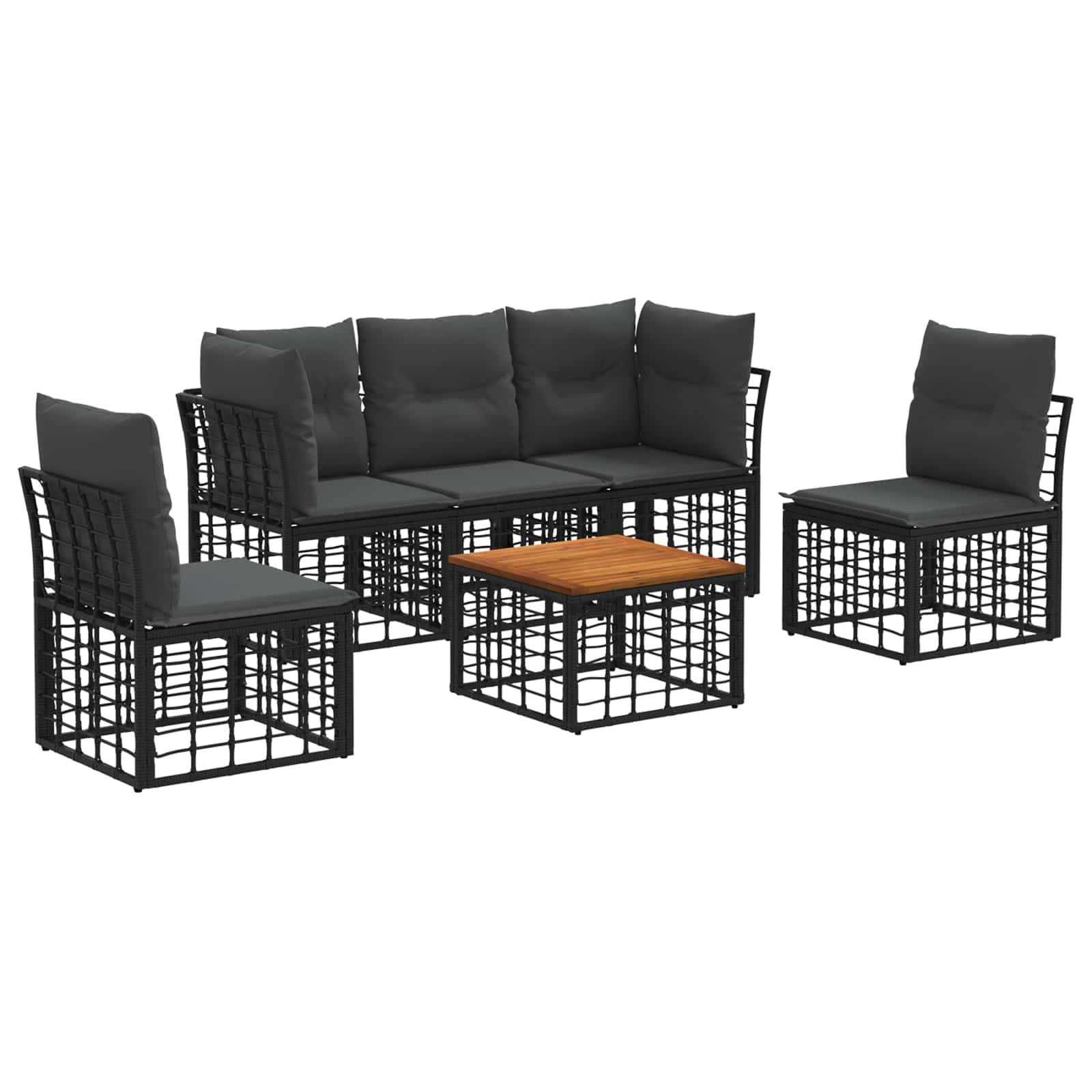 Set di divani da esterno 6 pcs Nero e Grigio scuro Poliestere | homemem39