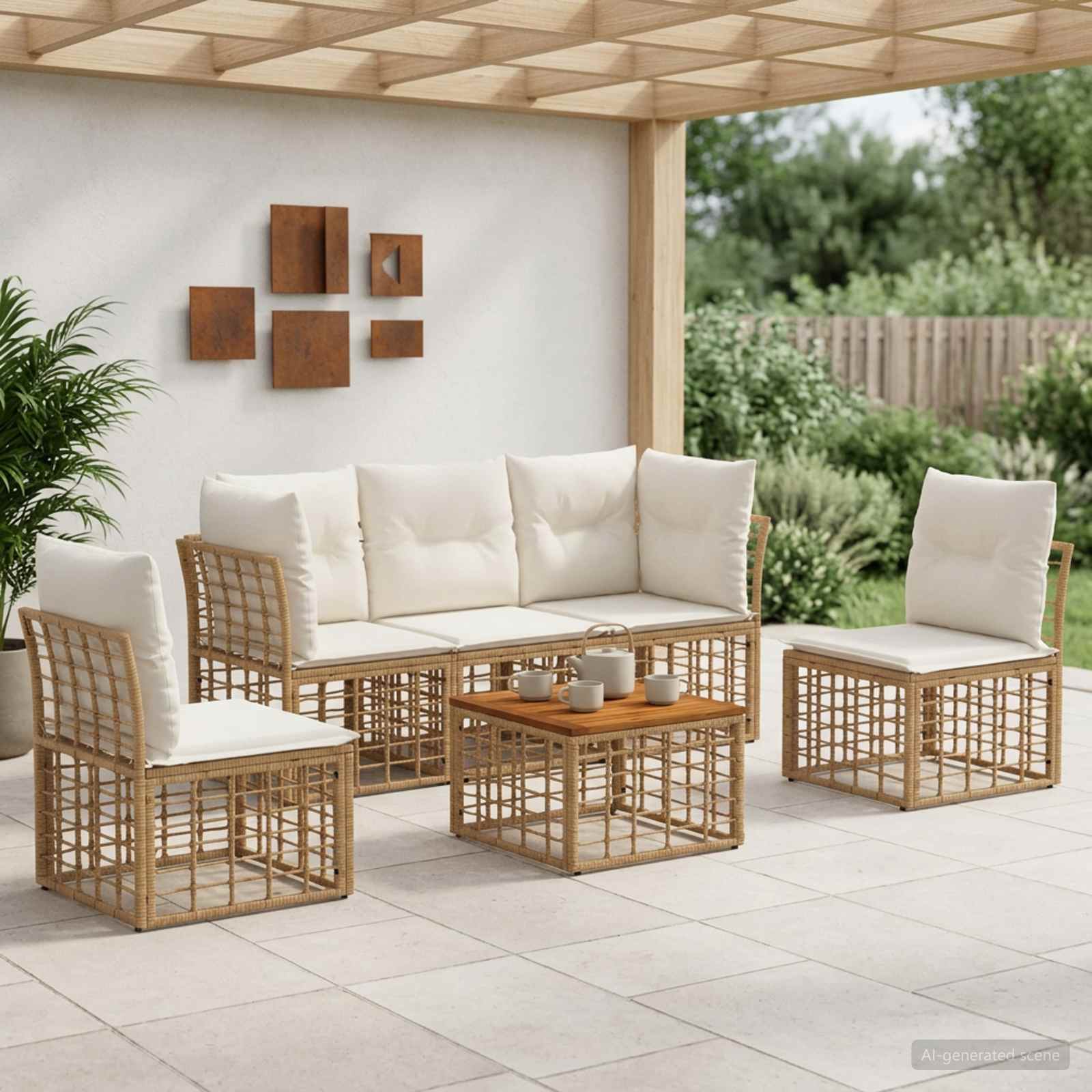 Set di divani da esterno 6 pcs Naturale e Bianco Crema | homemem39
