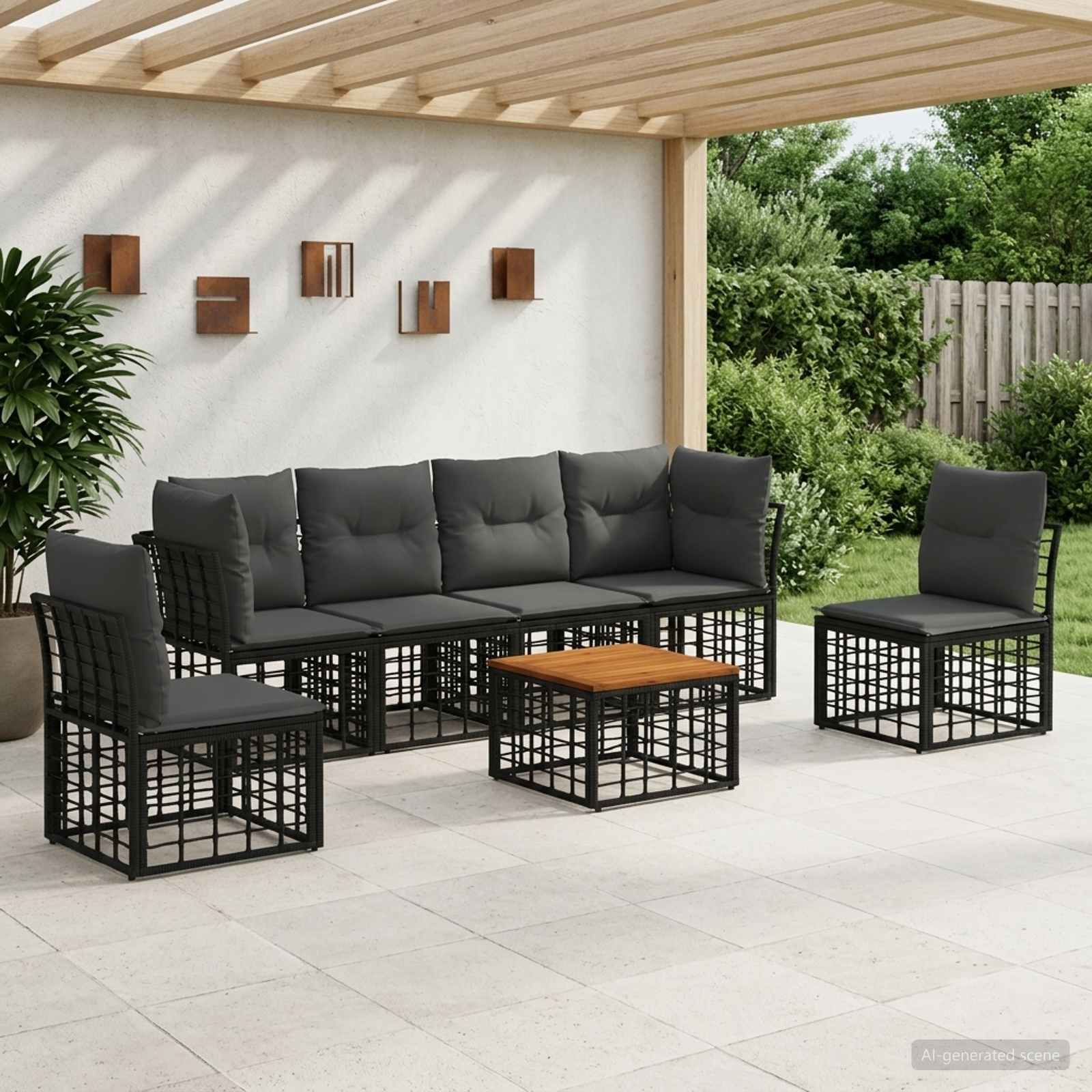 Set di divani da esterno 7 pcs Nero e Grigio scuro Poliestere | homemem39