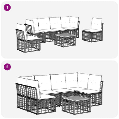 Set di divani da esterno 7 pcs Nero e Grigio scuro Poliestere | homemem39