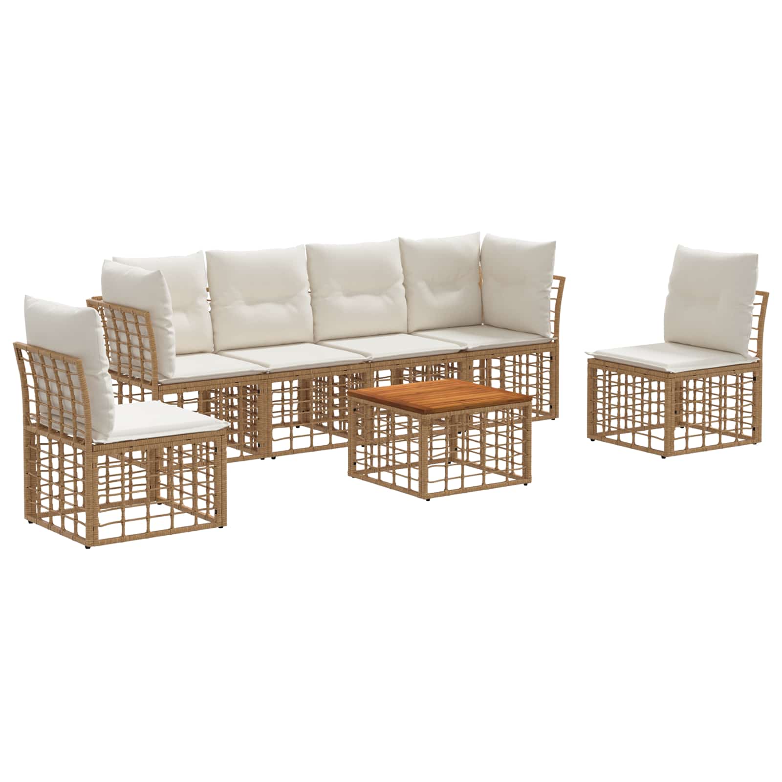 Set di divani da esterno 7 pcs Naturale e Bianco Crema | homemem39