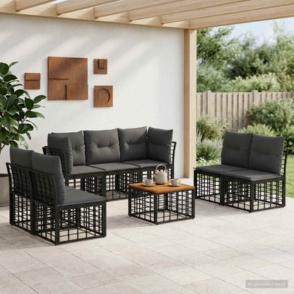 Set di divani da esterno 8 pcs Nero e Grigio scuro Poliestere | homemem39
