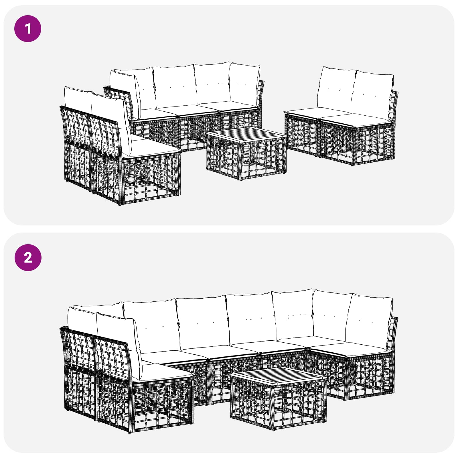 Set di divani da esterno 8 pcs Nero e Grigio scuro Poliestere | homemem39
