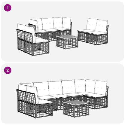 Set di divani da esterno 8 pcs Nero e Grigio scuro Poliestere | homemem39