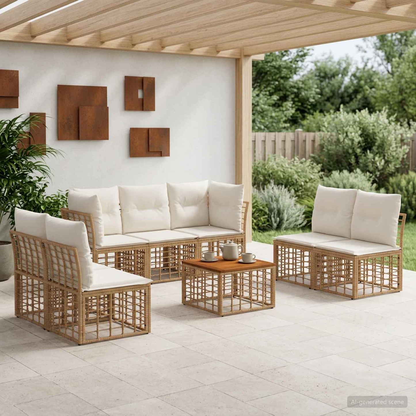 Set di divani da esterno 8 pcs Naturale e Bianco Crema | homemem39