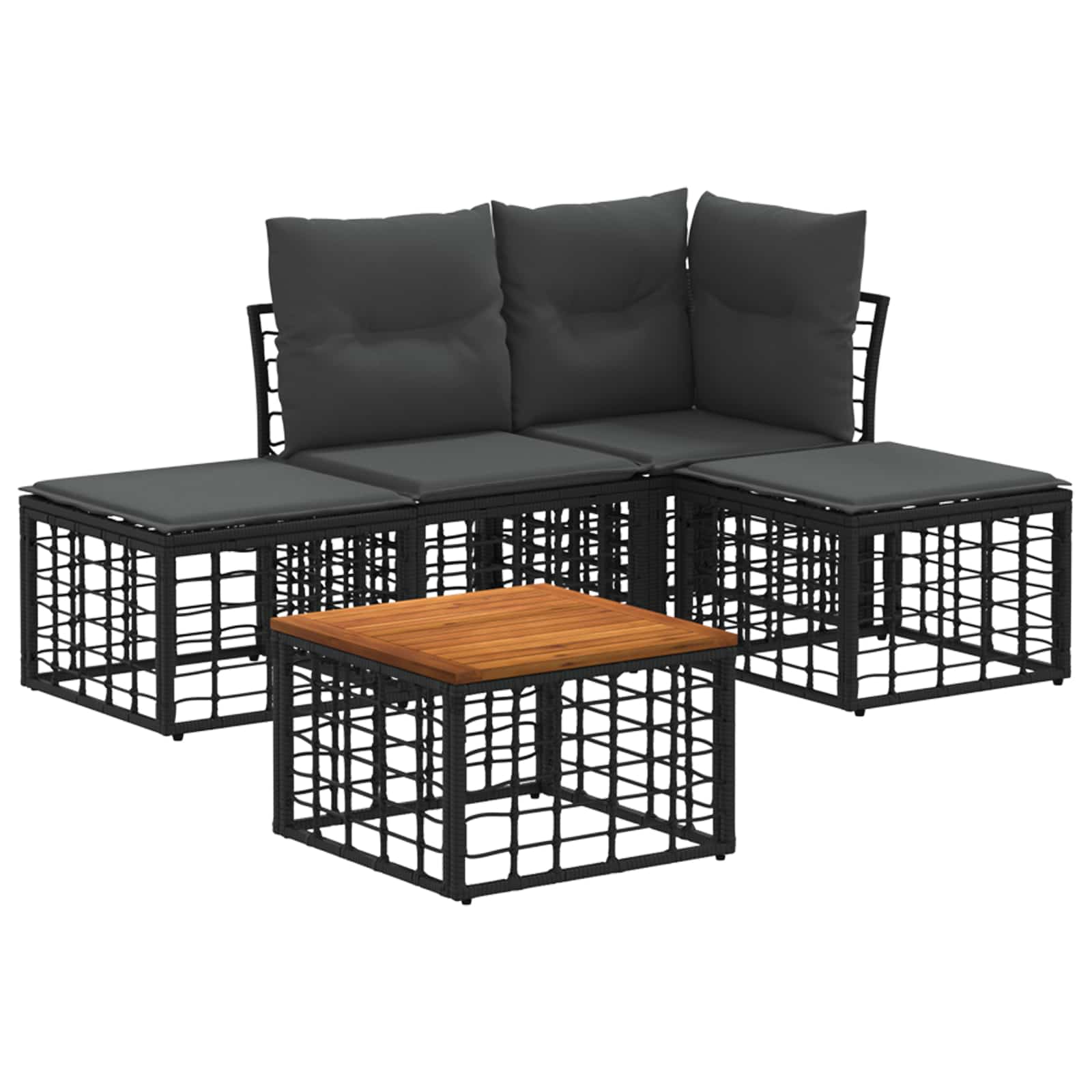 Set di divani da esterno 5 pcs Nero e Grigio scuro Poliestere | homemem39
