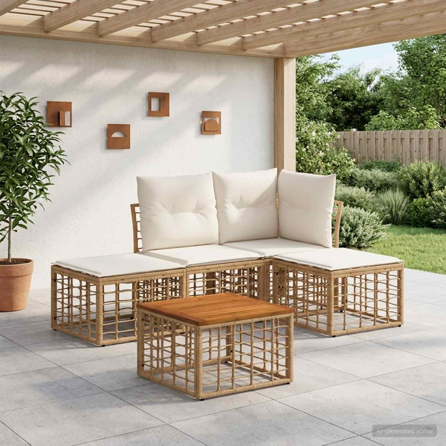 Set di divani da esterno 5 pcs Naturale e Bianco Crema | homemem39