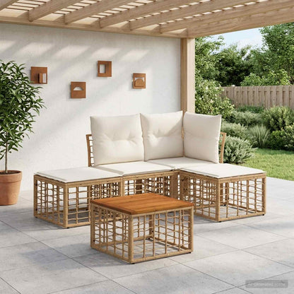 Set di divani da esterno 5 pcs Naturale e Bianco Crema | homemem39