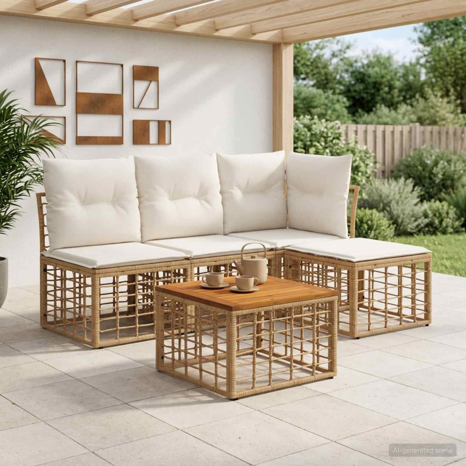 Set di divani da esterno 5 pcs Naturale e Bianco Crema | homemem39