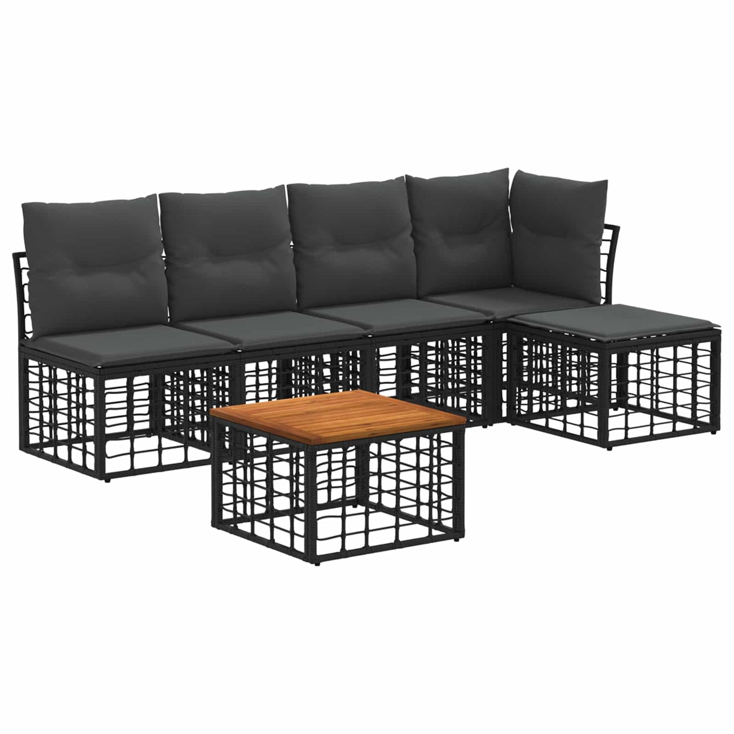 Set di divani da esterno 6 pcs Nero e Grigio scuro Poliestere | homemem39