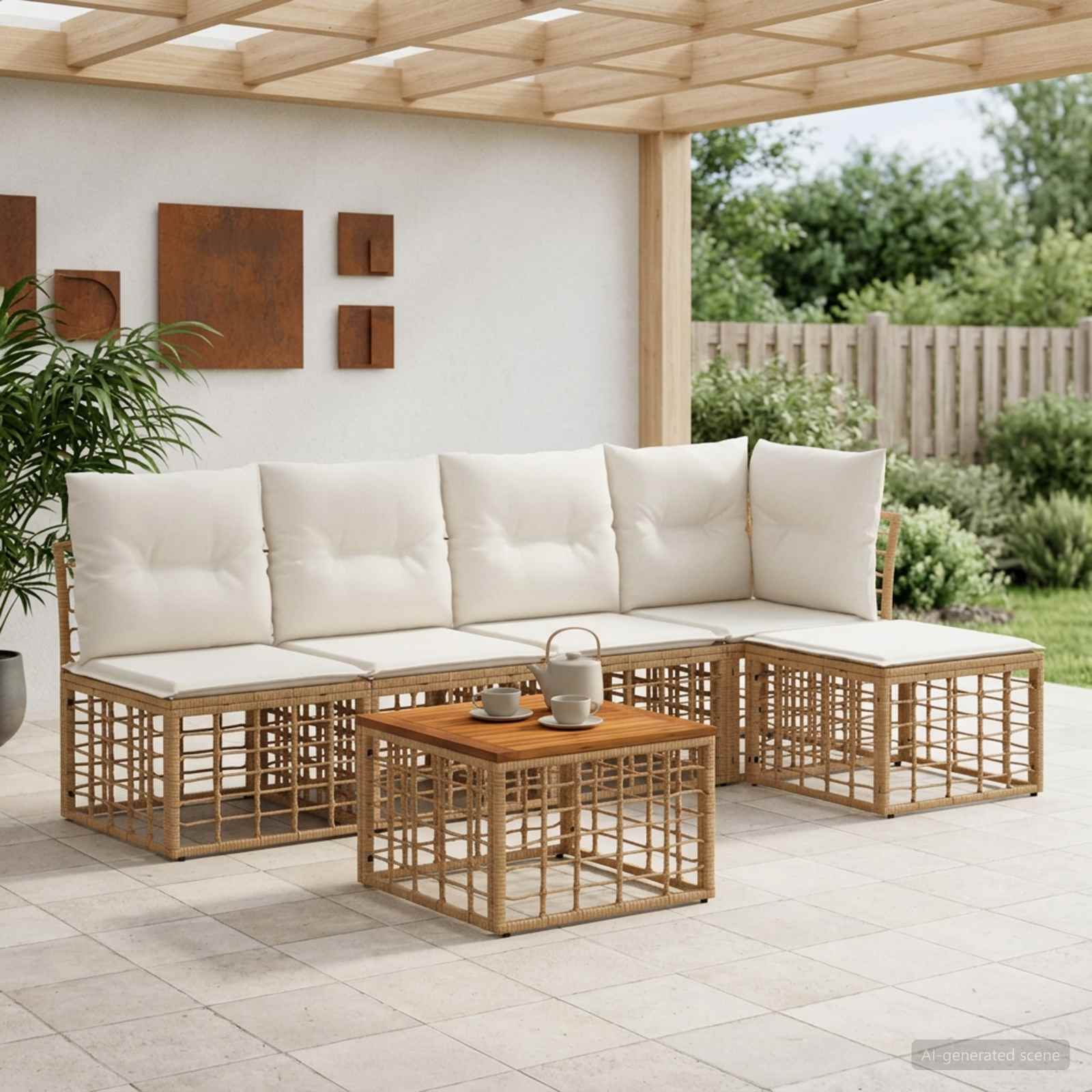Set di divani da esterno 6 pcs Naturale e Bianco Crema | homemem39