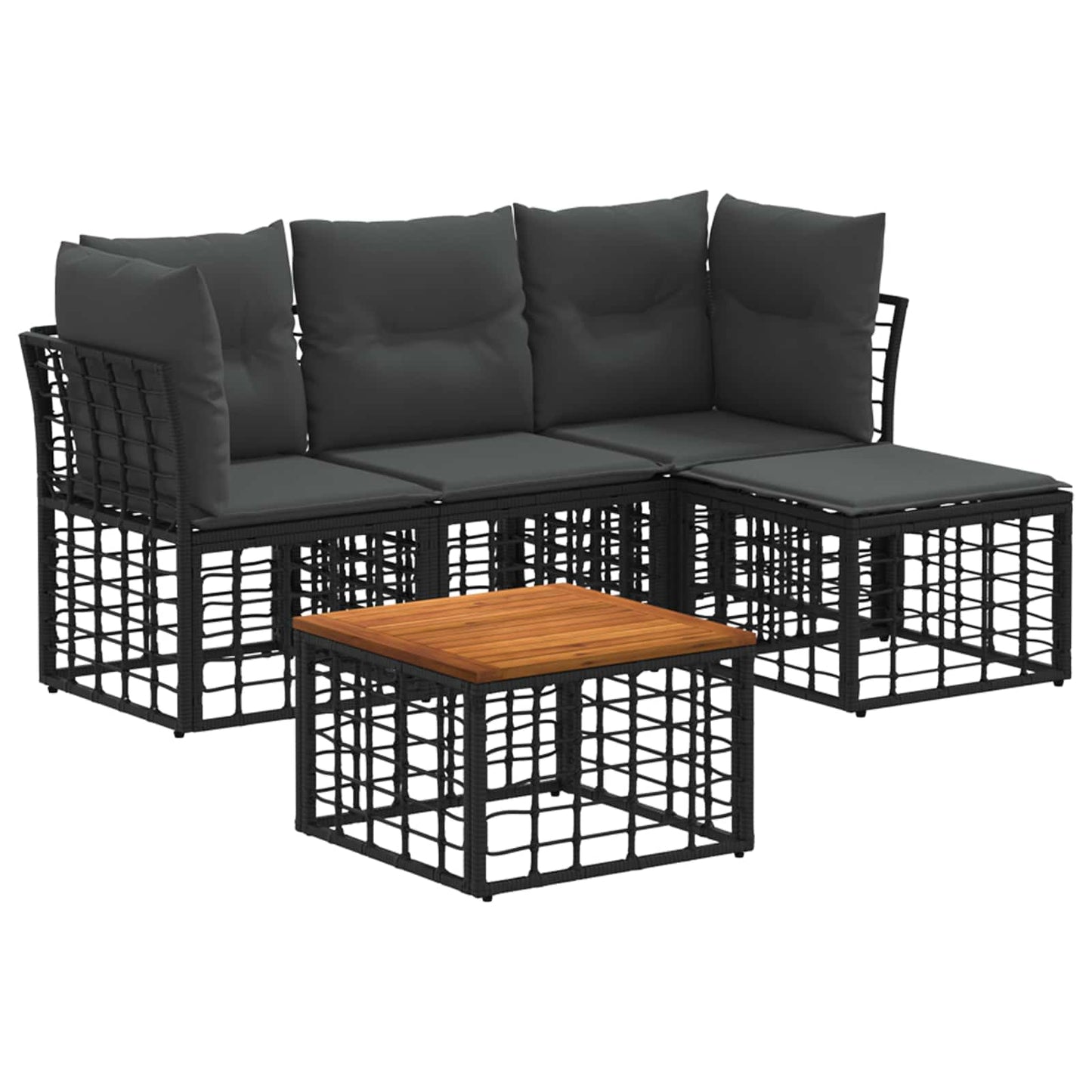 Set di divani da esterno 5 pcs Nero e Grigio scuro Poliestere | homemem39