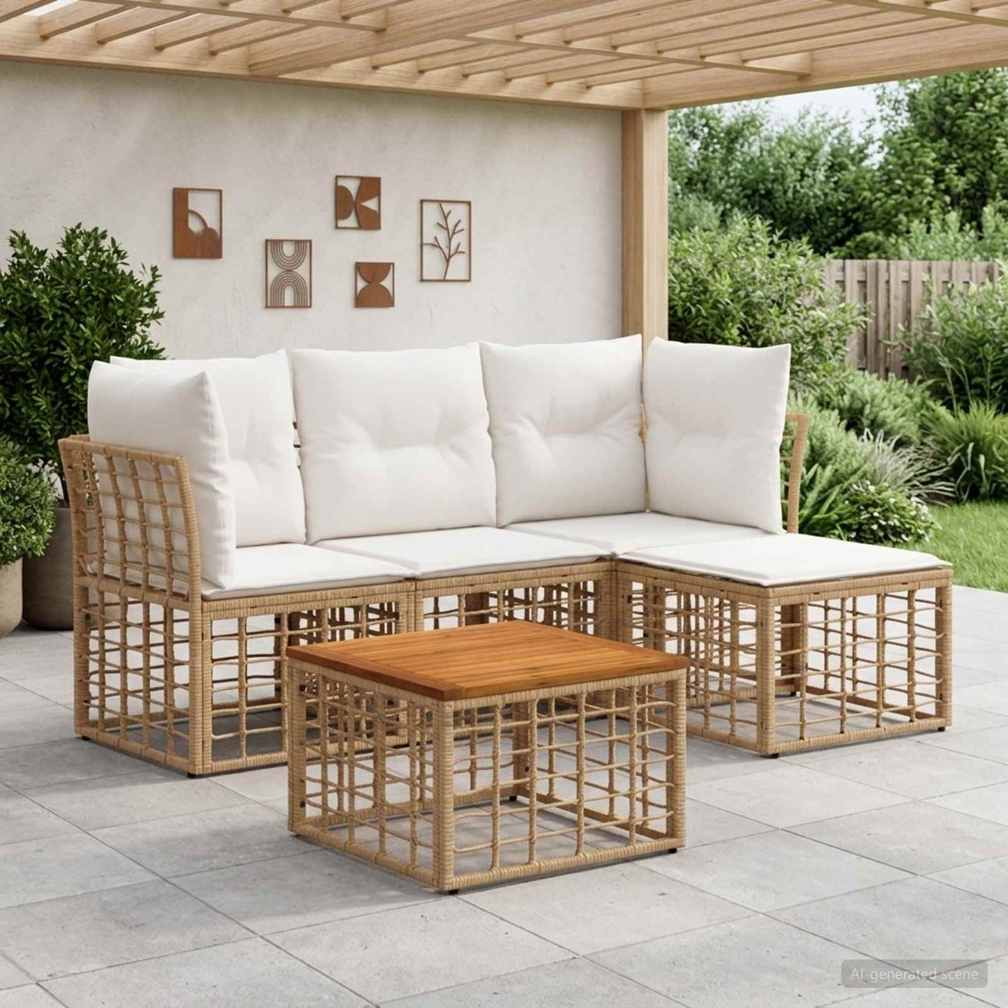 Set di divani da esterno 5 pcs Naturale e Bianco Crema | homemem39