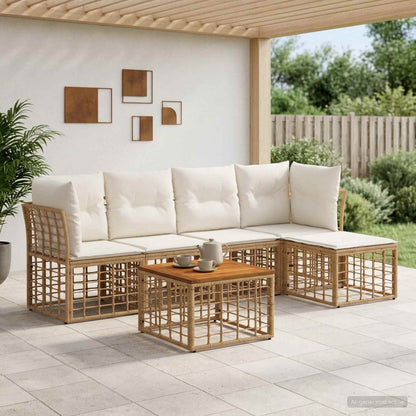 Set di divani da esterno 6 pcs Naturale e Bianco Crema | homemem39