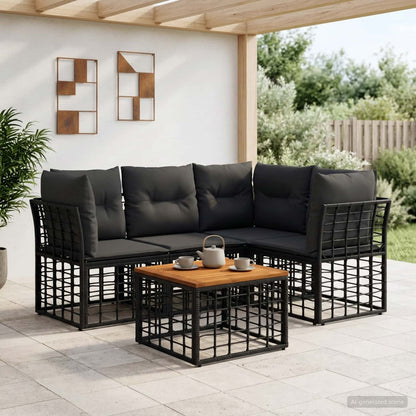 Set di divani da esterno 5 pcs Nero e Grigio scuro Poliestere | homemem39