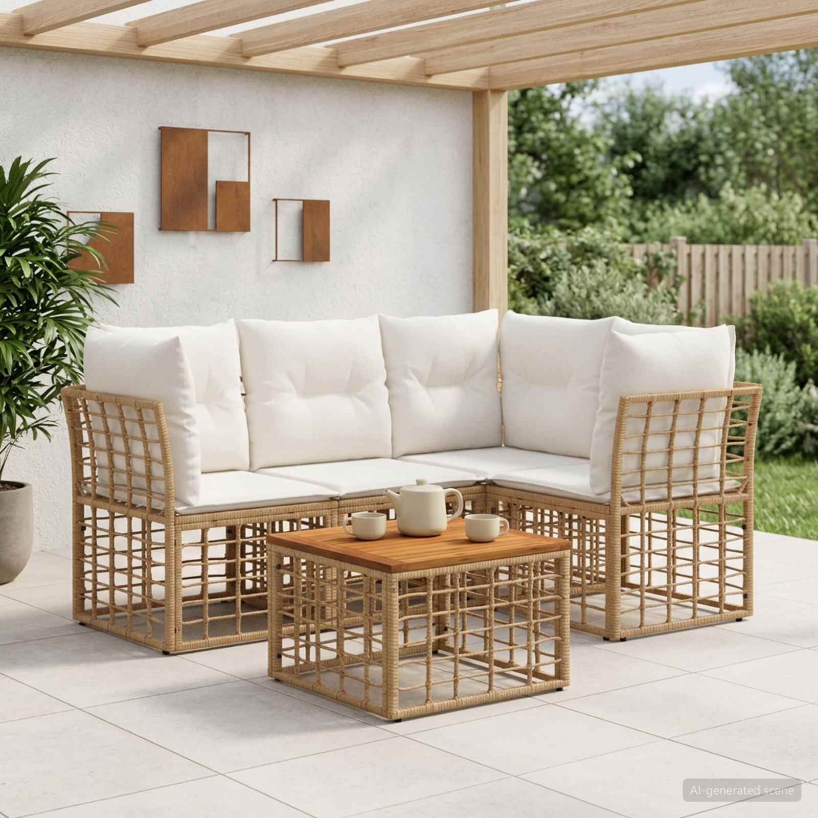 Set di divani da esterno 5 pcs Naturale e Bianco Crema | homemem39