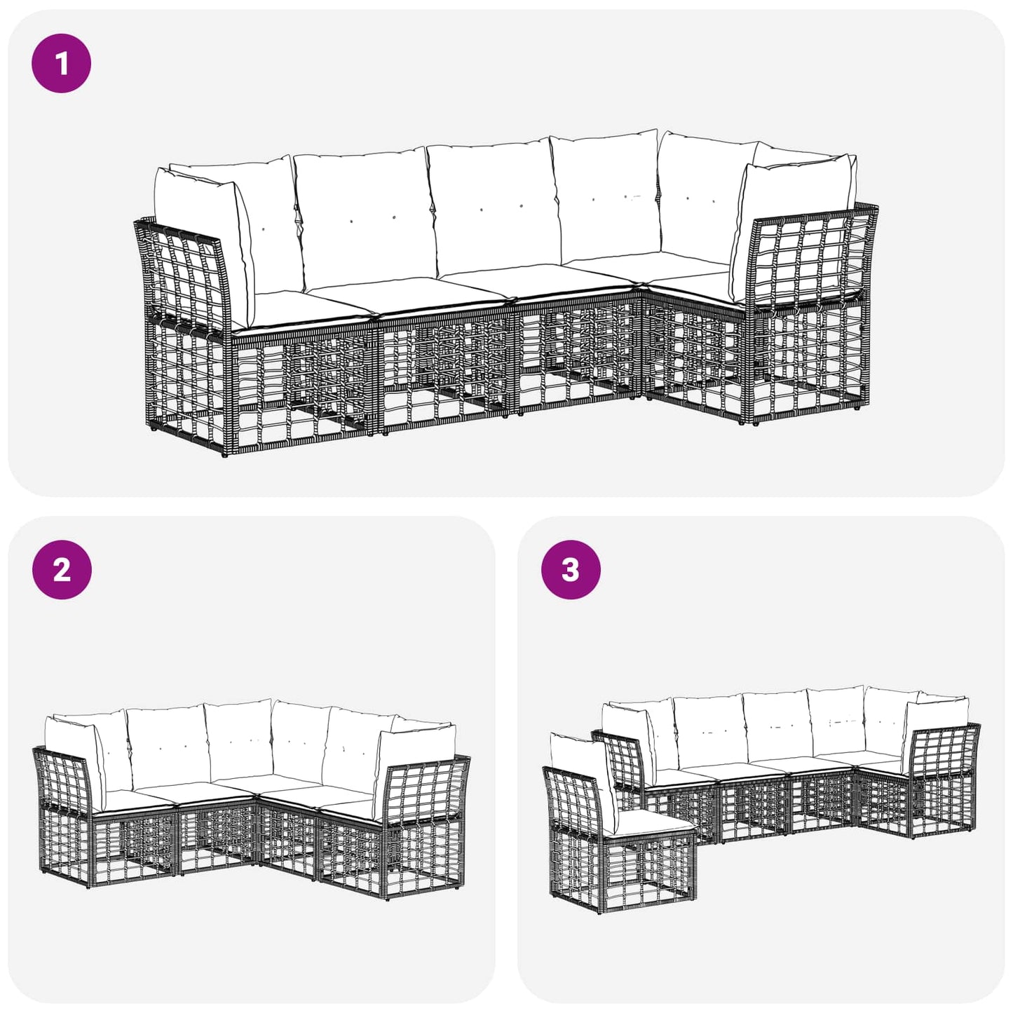 Set di divani da esterno Nero Poliestere | homemem39