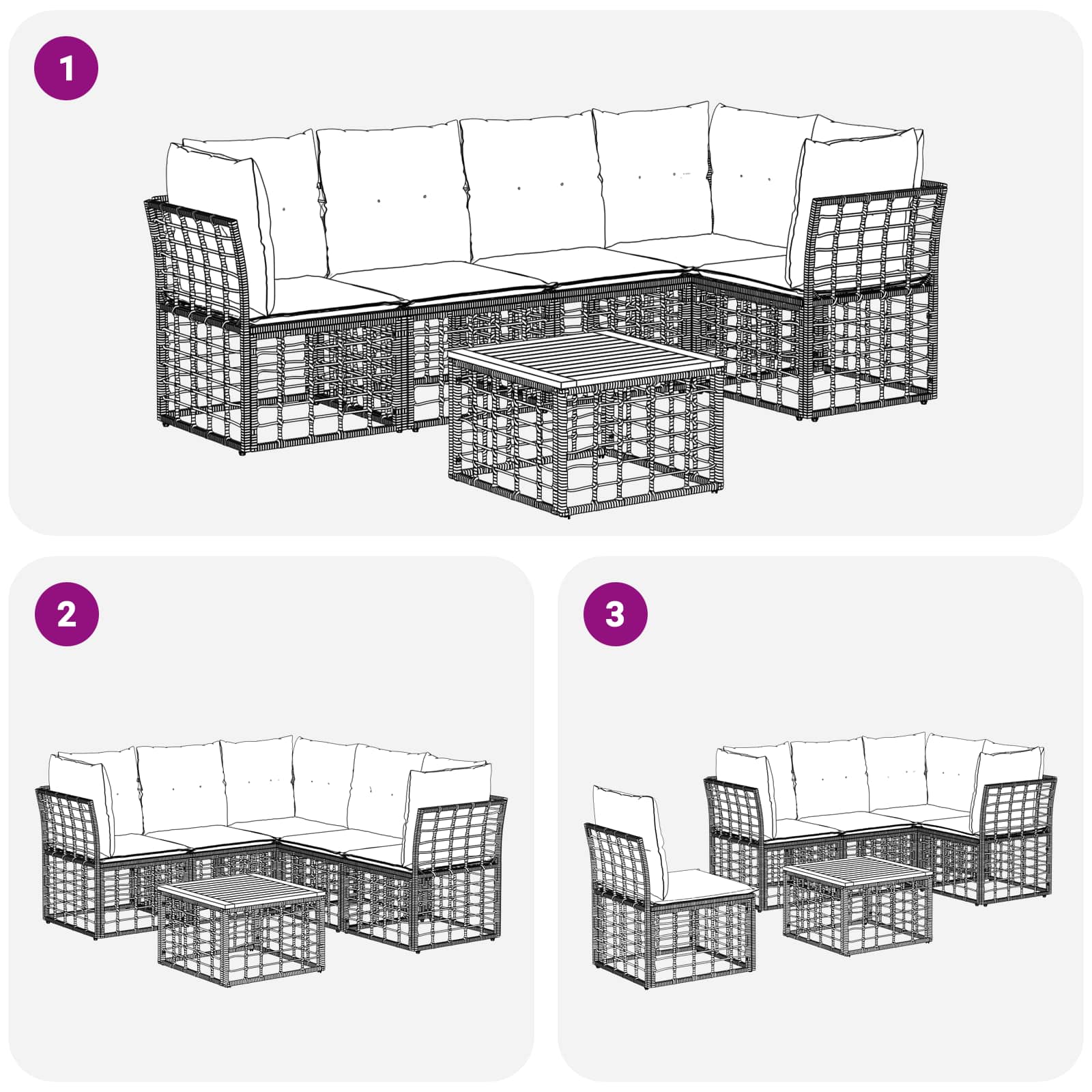 Set di divani da esterno 6 pcs Nero e Grigio scuro Poliestere | homemem39