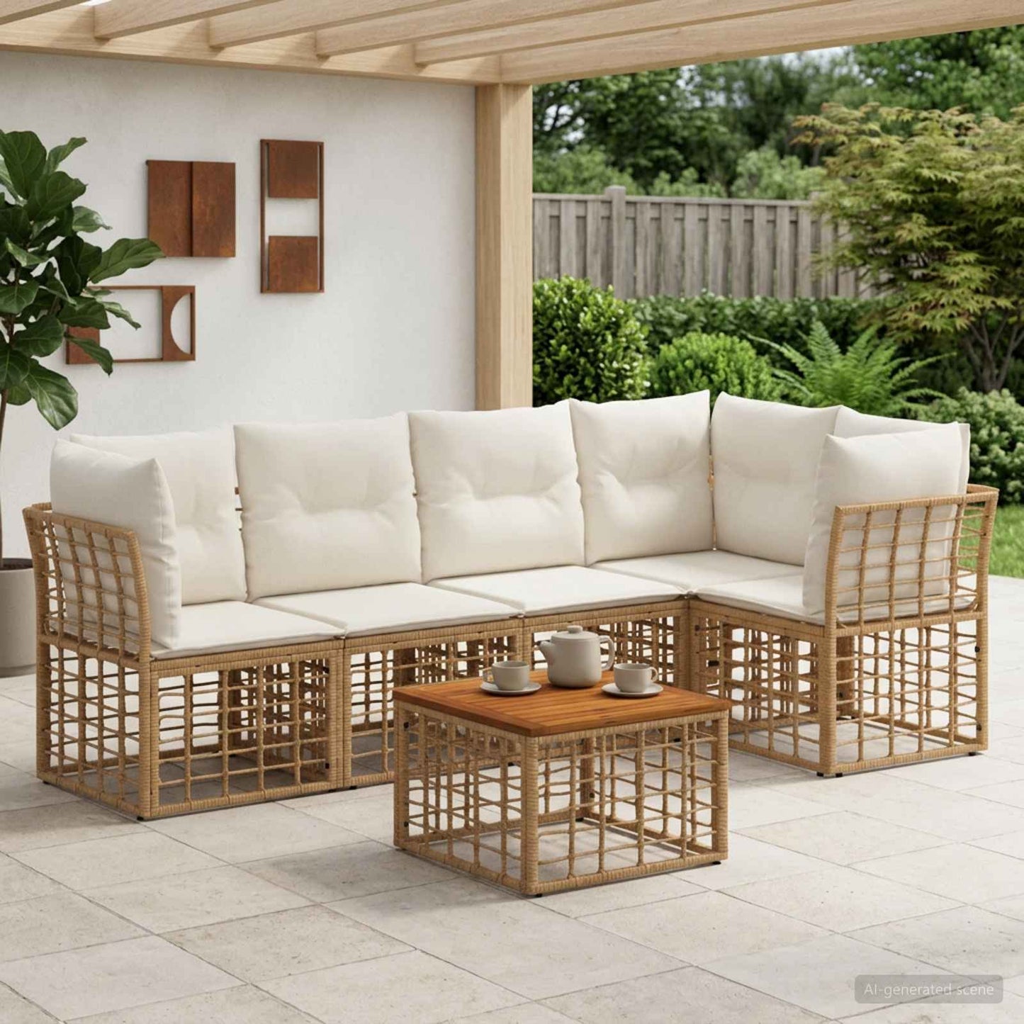 Set di divani da esterno 6 pcs Naturale e Bianco Crema | homemem39