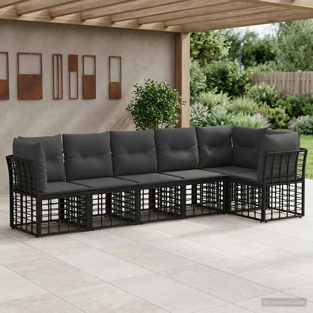 Set Divano da Giardino 6 pcs Nero polyrattan | homemem39