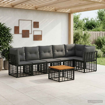Set Divano da Giardino 7 pcs Nero e Grigio scuro polyrattan | homemem39