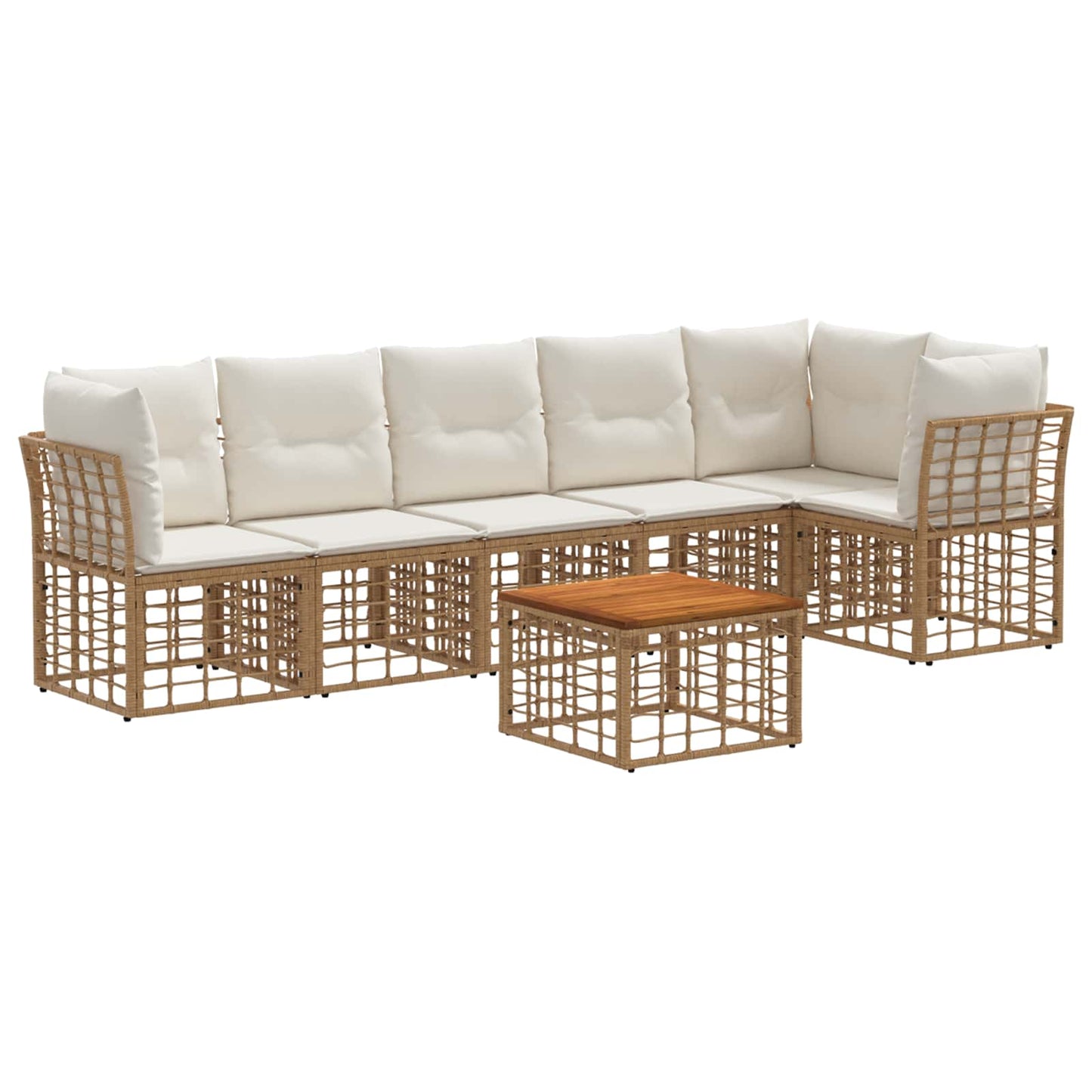 Set Divano da Giardino 7 pcs Naturale e Bianco Crema polyrattan | homemem39