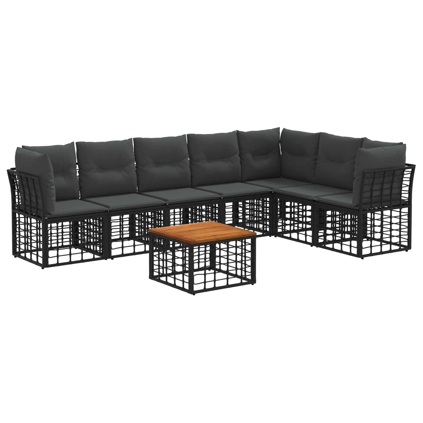 Set di divani da esterno 8 pcs Nero e Grigio scuro Poliestere
