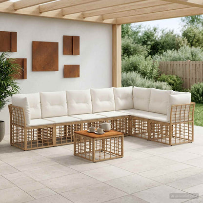 Set di divani da esterno 8 pcs Naturale e Bianco Crema