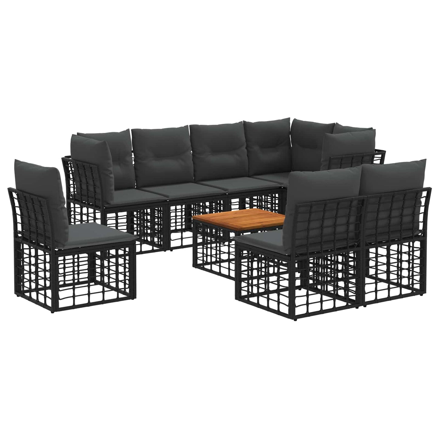 Set di divani da esterno 9 pcs Nero e Grigio scuro Poliestere | homemem39