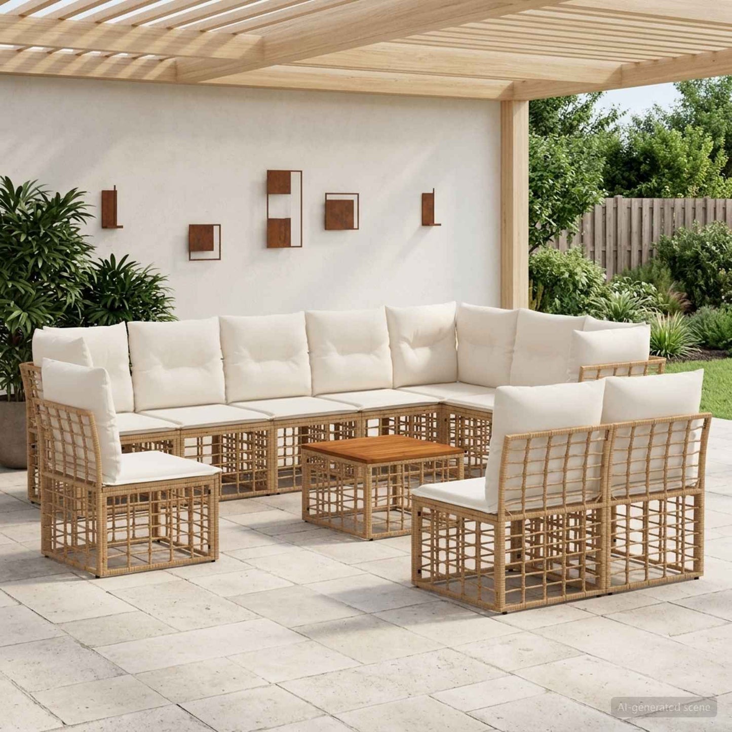 Set di divani da esterno 11 pcs Naturale e Bianco Crema | homemem39