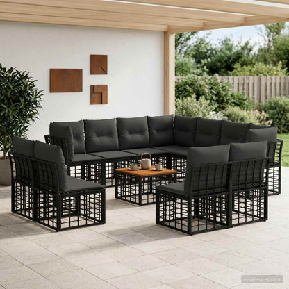 Set di divani da esterno 12 pcs Nero e Grigio scuro Poliestere | homemem39