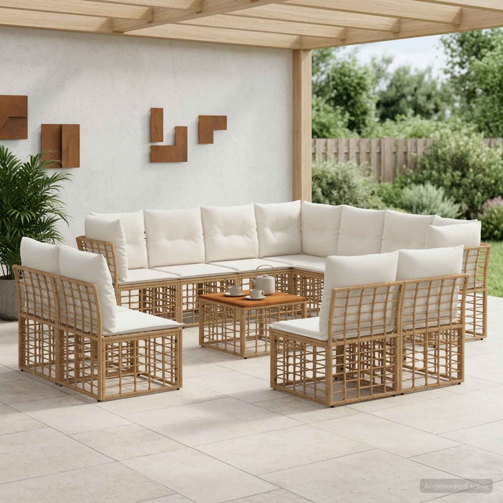 Set di divani da esterno 12 pcs Naturale e Bianco Crema | homemem39