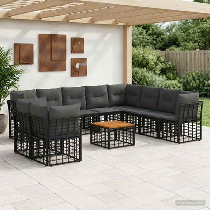 Set di divani da esterno 11 pcs Nero e Grigio scuro Poliestere | homemem39