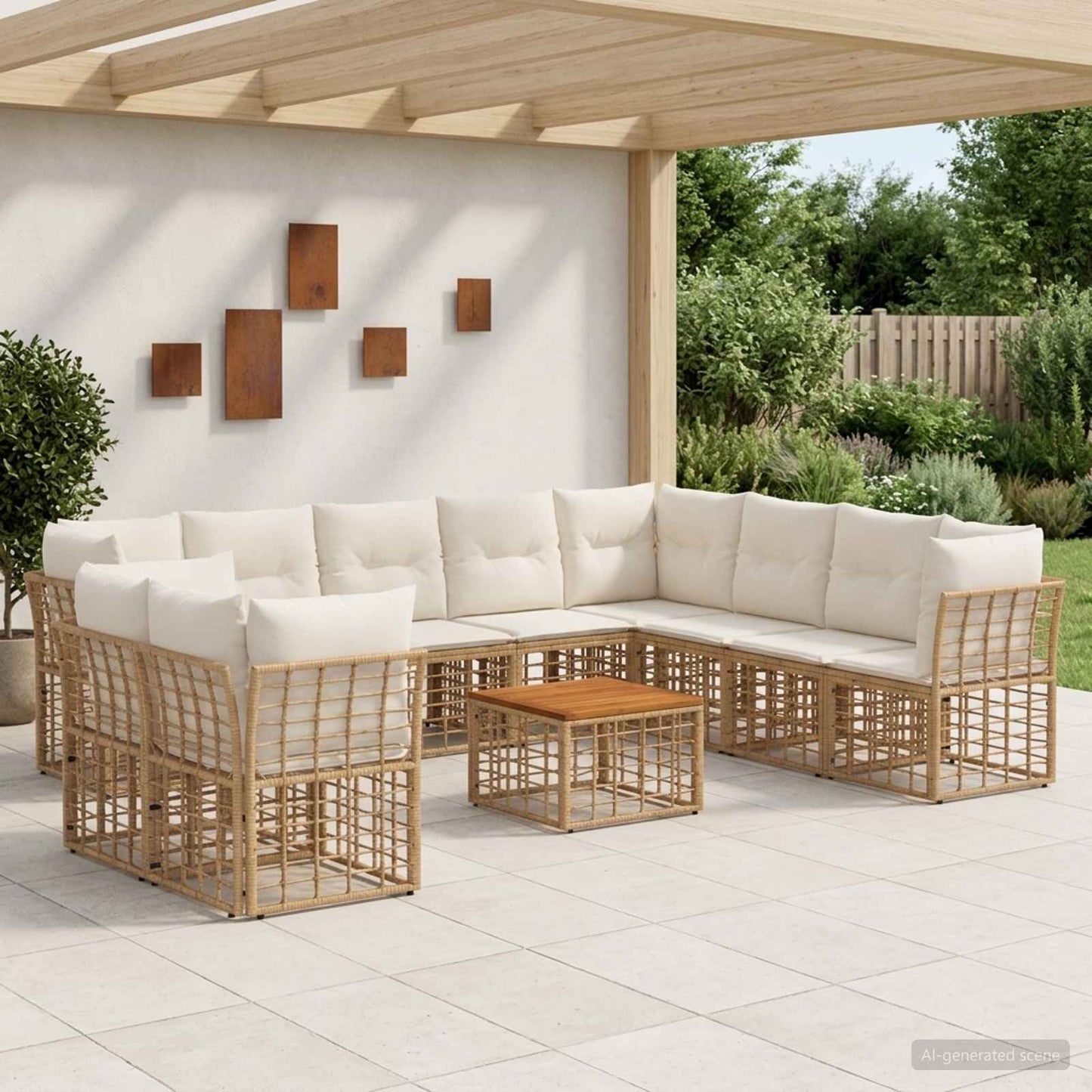 Set di divani da esterno 11 pcs Naturale e Bianco Crema | homemem39