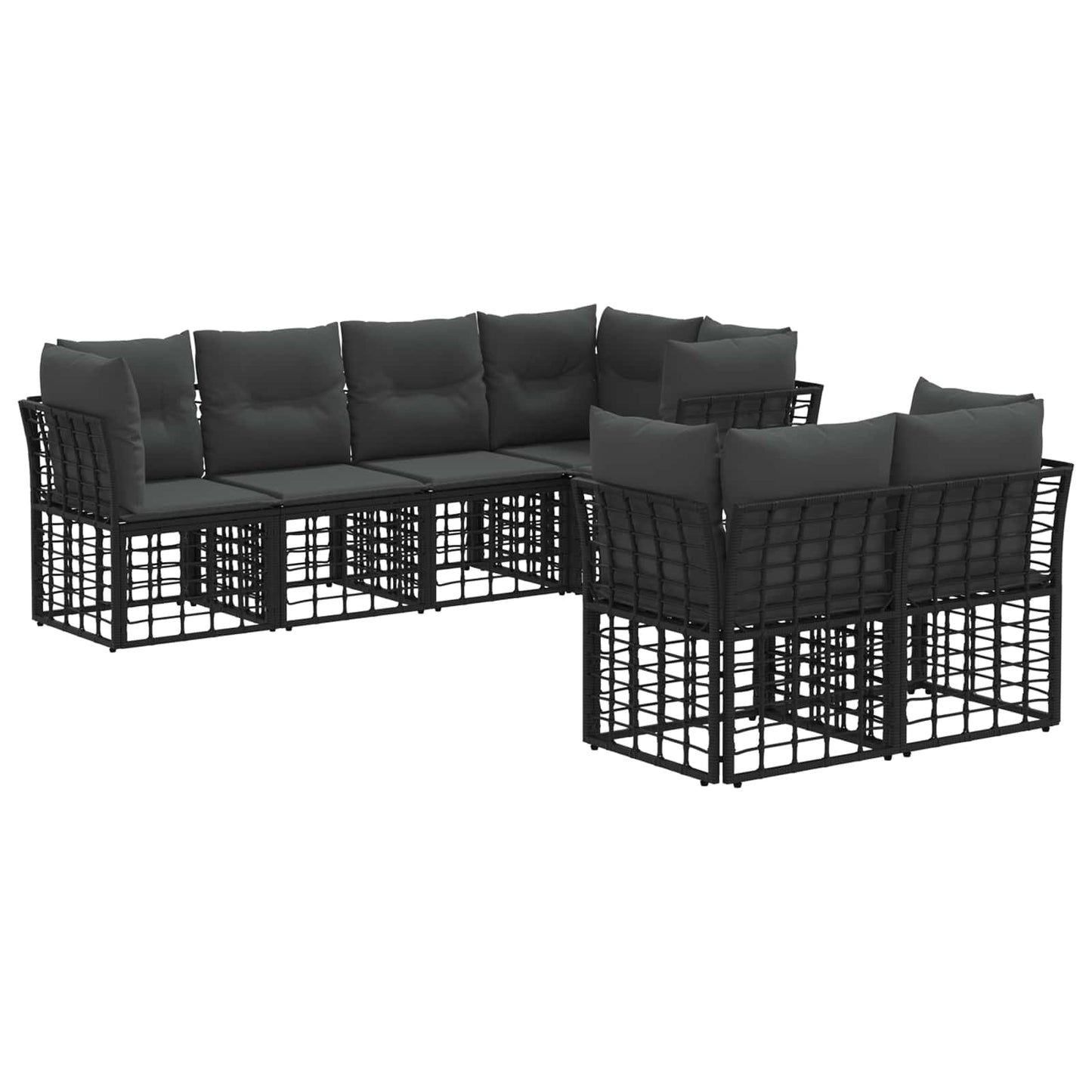 Set di divani da esterno con cuscino 7 pcs Nero Poliestere | homemem39