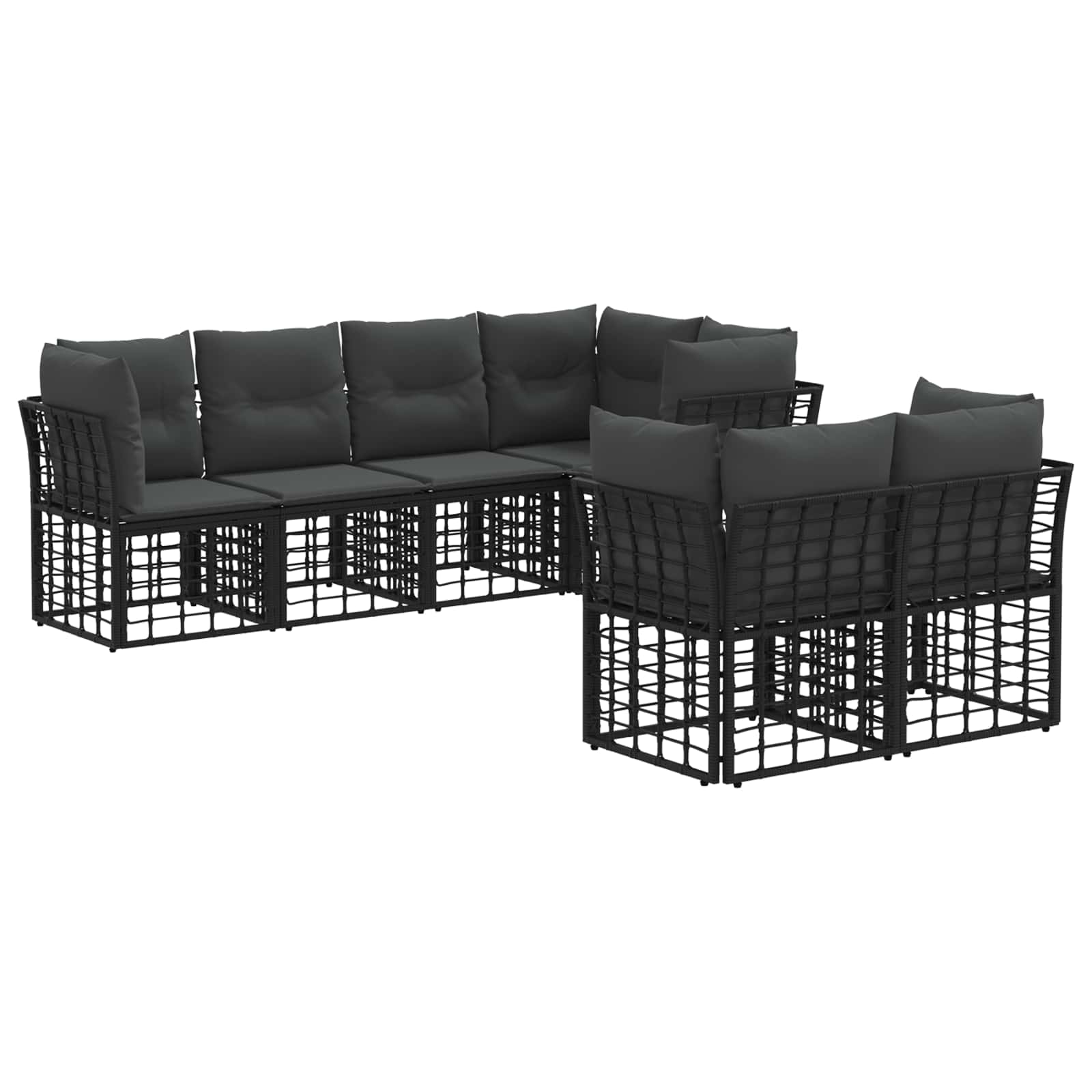 Set di divani da esterno con cuscino 7 pcs Nero Poliestere | homemem39